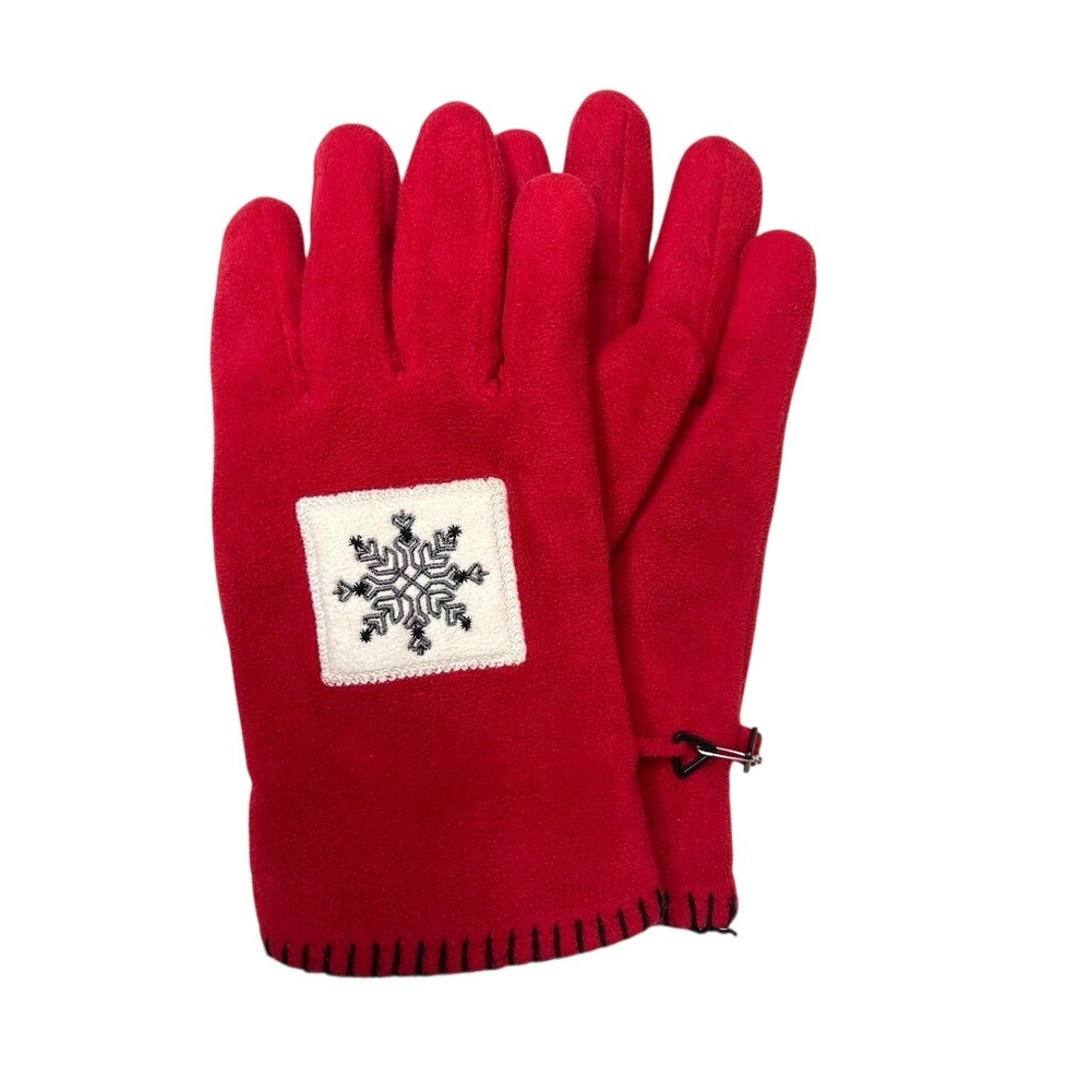 Casual Corner Women's Fleece Gloves LARGE Red Snowflake Blanket Stitch Vintage